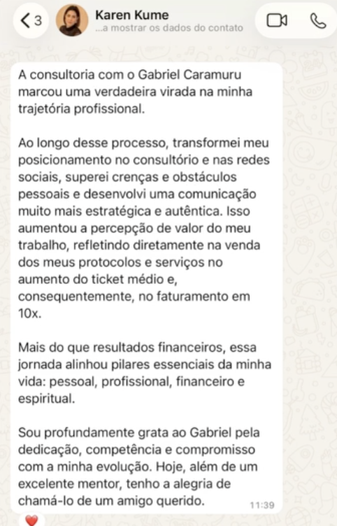 Depoimento real de Karen Kume no WhatsApp